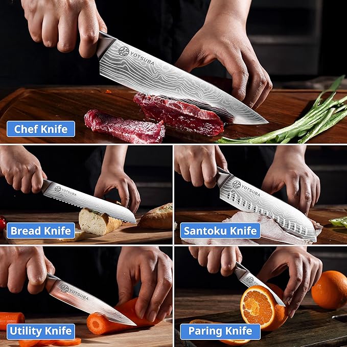 YOTSUBA 5 PCS Kitchen Knife Set, Professional Razor Sharp Japanese Knife Set, High Carbon Stainless Steel Chef Knives With Ergonomic Handle for Meat, Vegetable, Bread & Fruit