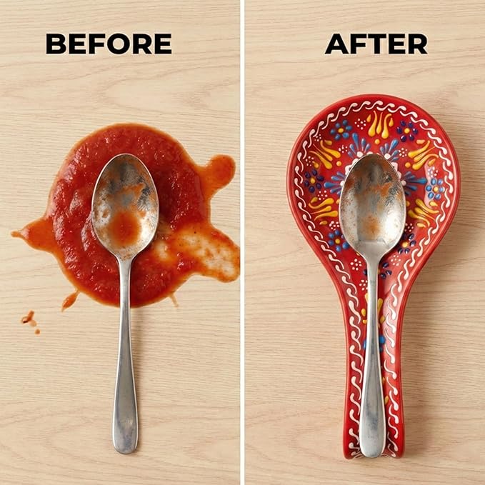 BCS Ceramic Spoon Rest, Large 9” Hand Painted Spoon Holder for Stove Top & Kitchen Counter, Dishwasher Safe & Heat Resistant Utensil Holder, Floral Kitchen Decor, Handmade Pottery