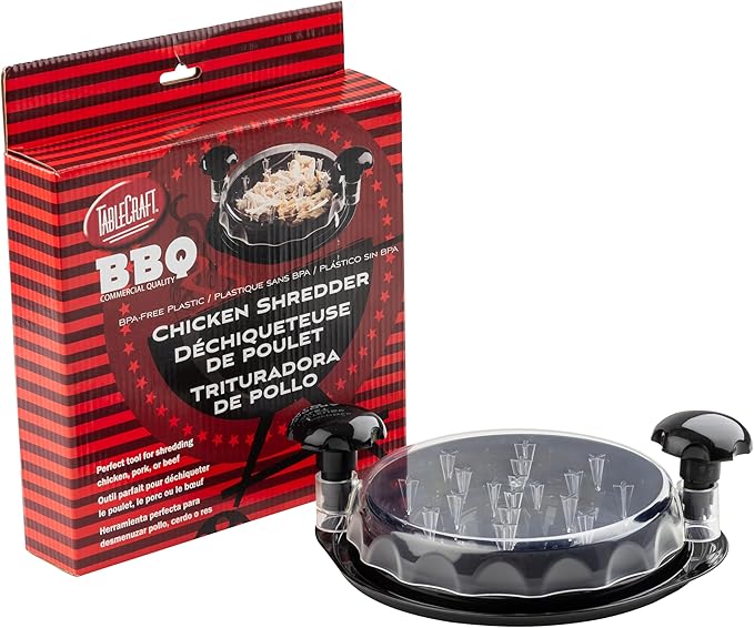 TableCraft Chicken Shredder – 11 x 9 x 3.25 ", Durable Black Polypropylene with Clear Lid, Effortless Meat Shredding Tool for Chicken, Pulled Pork & Beef, Dishwasher Safe, Perfect for BBQ & Meal Prep
