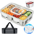 Snackle Box Container with Ice Pack Stainless Steel,Portable Snack Boxes with Lid and Insulated Bag,8 Compartment Snackle Storage Divided Serving Tray Beach Road Trip Picnic for Fruit Charcuterie