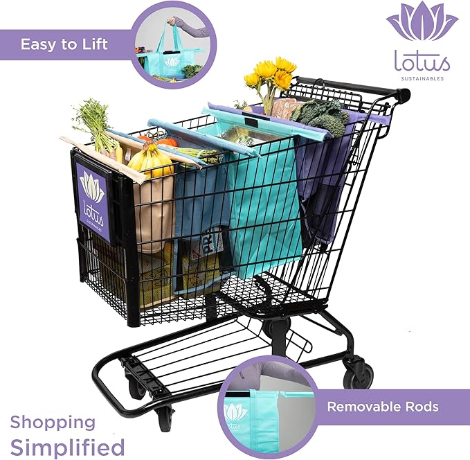 Lotus Trolley Bag and Lotus Organic Cotton Reusable Produce Bags Bundle - Eco-Friendly Solution to Sanitary Grocery Shopping!