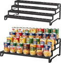 Attelite 4 Tier Expandable Can Rack Organizer for Pantry, Adjustable 13"-21" Metal Soda Can Organizer, Pantry Organization Canned Food Storage Holder for Kitchen Cabinet Countertop, Black 2Pack