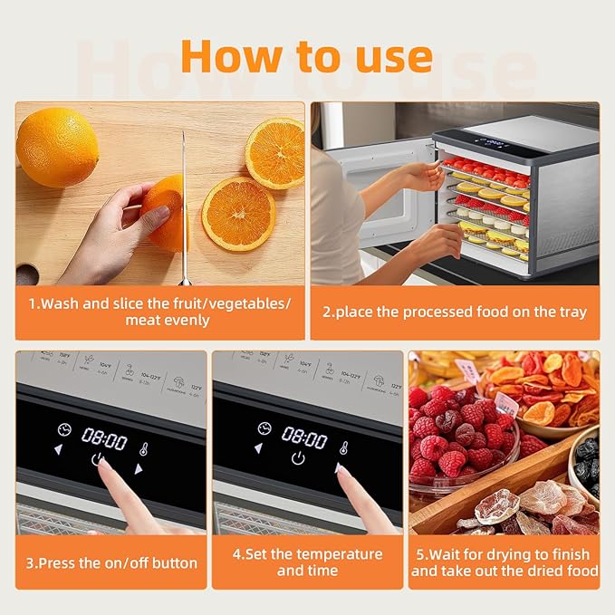 Food Dehydrator Machine for Jerky Beef: TINANA Stainless Steel Food Dryer for Meat - Digital Food Dehydrater for Fruit Herbs