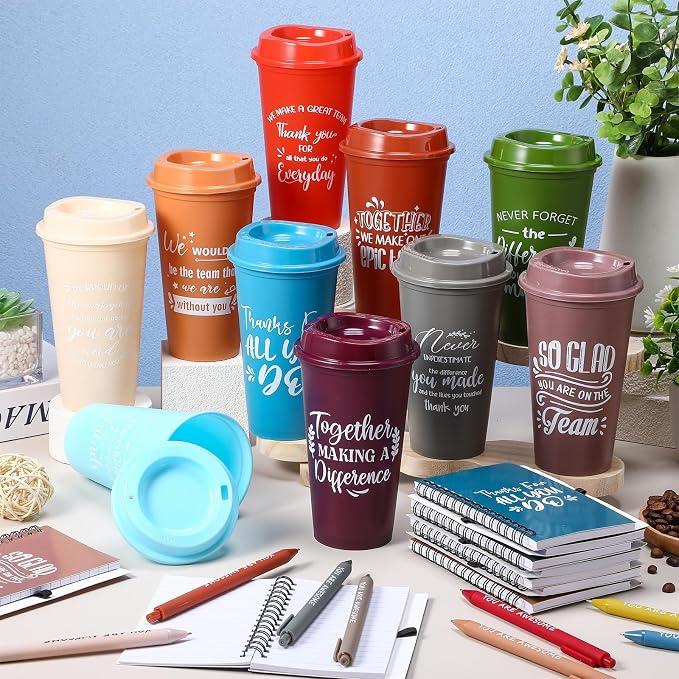 Teenyyou 90 Pcs Employee Appreciation Gift Set, 16oz Tumbler with Lid Notebook Pen Bulk Thank You Gift Holiday Party Favor for Teachers Office Coworker Teacher Staff Team (Fresh Color,Elegant Style)