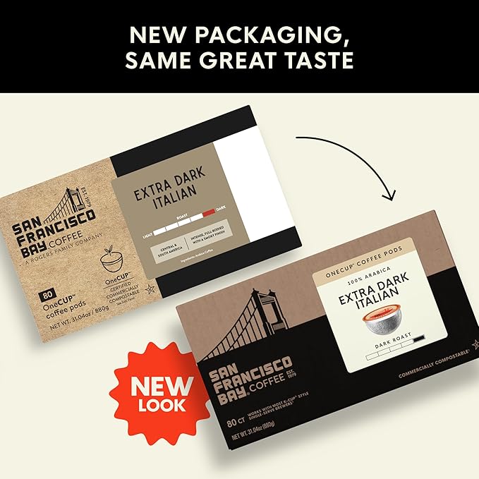 San Francisco Bay K-Cup Coffee Pods, Extra Dark Italian (80 Ct), Dark Roast, Commercially Compostable Single-Serve Coffee Pods