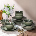AmorArc Ceramic Dinnerware Sets for 4, 12 Pieces Handpainted Plates and Bowls Set, Scratch Resistant Stoneware Dishes Set, Dishwasher & Microwave Safe, Jade Green