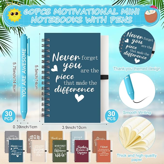 Teenyyou 90 Pcs Employee Appreciation Gift Set, 16oz Tumbler with Lid Notebook Pen Bulk Thank You Gift Holiday Party Favor for Teachers Office Coworker Teacher Staff Team (Fresh Color,Modern Style)