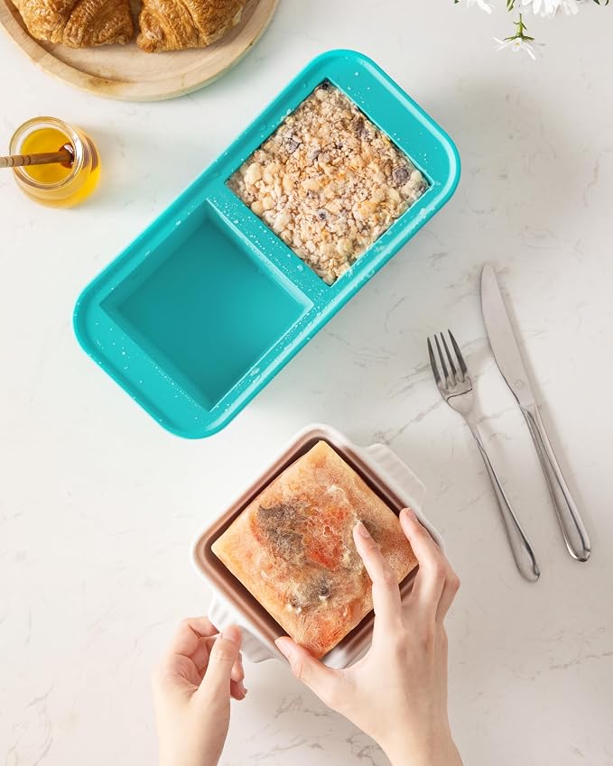 MALACASA Baking Dishes for Oven, Small Ceramic Baking Dishes with Silicone Lids for Individual Portions 5.5" x 5.5" Square Casserole Dishes Set of 2 Oven Microwave, and Air Fryer Safe, White