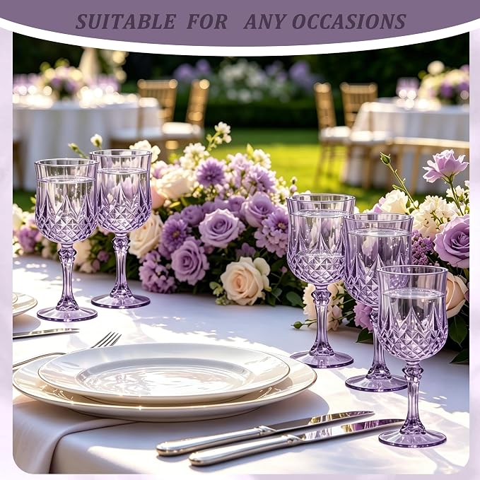 7OZ Plastic Wine Glasses, Reusable Vintage Goblets Unbreakable Drinking Glasses Crystal Water Cups Champagne for Wedding, Parties (12, Dark Purple)