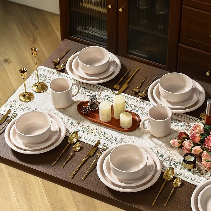 GZG 10.25-Inch Ceramic Dinner Plates Set of 4, Rustic Matte Glaze Terracotta Stoneware Plates for Main Course & Everyday Meals, Microwave & Dishwasher Safe(Cream Mist)