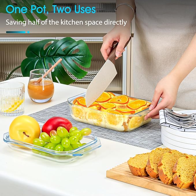 NUTRIUPS 1.4QT Small Glass Casserole Dish With Lid, 8.5×6.1in Rectangular Casserole Dish for Oven