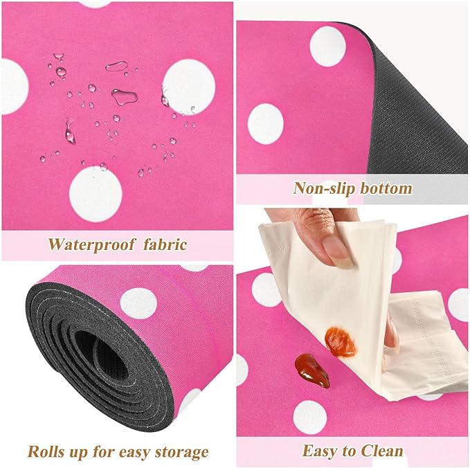 2 in 1 Table Runner Trivet for Hot Pots and Pans Heat Resistant Non Slip Waterproof 39 x 12 Inch Decorative Table Protector for Kitchen Countertop Bright Pink Polka Dots