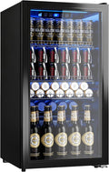 Manastin Beverage Refrigerator Cooler-130 Cans Freestanding Mini Fridge Cooler with Glass Door, Adjustable Shelves & Digital Temperature Display for Soda, Wine or Beer (Black, 3.2 Cu.Ft)