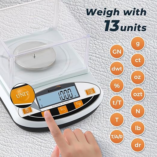 Bonvoisin Analytical Balance 500 gram x 0.001g High Precision Lab Scale Accurate Scientific Laboratory Electronic Scale 1 Milligram Digital Jewelry Weighing Scale with Windshield (500g, 0.001g)