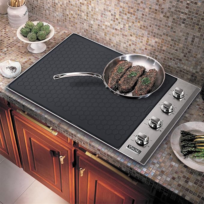 Stove Top Covers for Electric Stove - 28" x 20" Thickened Silicone Stove Mat for Glass Top Stove, Heat Resistant Cooktop Protector, Ceramic Range Covers, Dish Drying Mat for Home Kitchen, Black