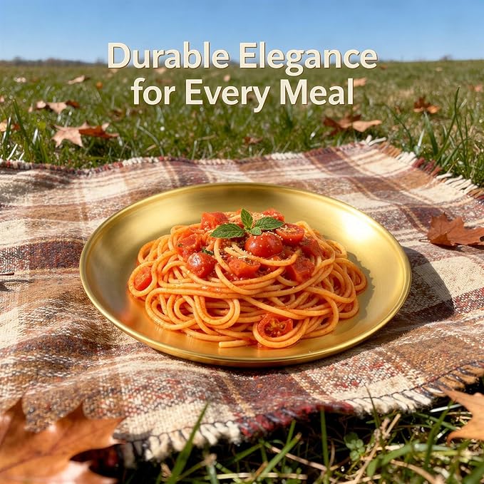 30PCS Stainless Steel Plates and Bowls Sets, Includes 6Set Plates, Beer Mugs, Salad Bowls, Gold Forks & Spoons, 304 Reusable Camping Mess Kits for Home Kitchen, Dorm and Outdoor Picnic (Gold-B)