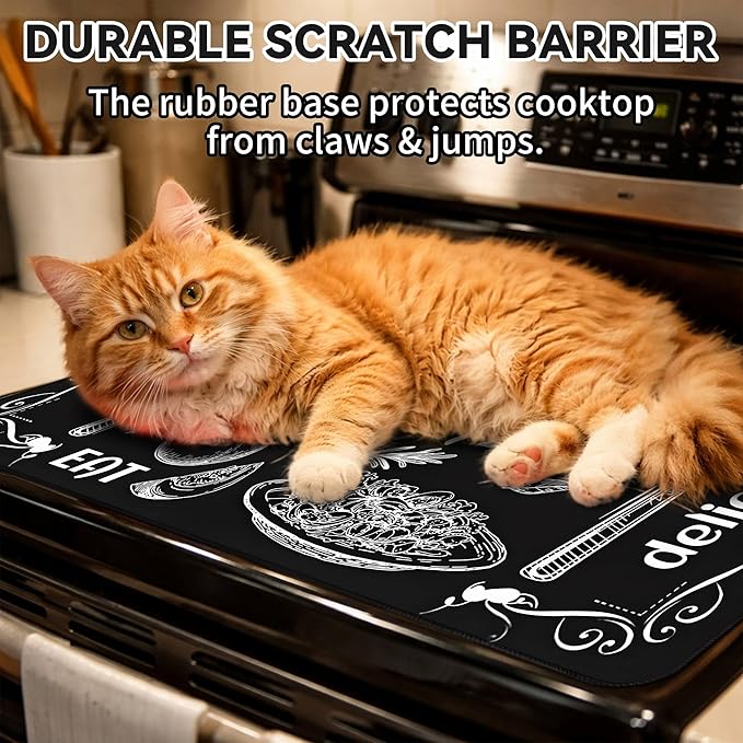 Decorative Stove Top Covers for Electric Stove 28"x20" – Heat Resistant Glass Cooktop Protector Dish Drying Mat – Non-Slip Rubber Backing Washer Top Cover Waterproof Extra Counter Space (Kitchen 1)