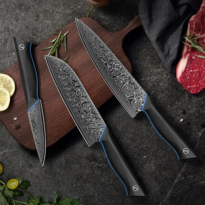 3PCS Kitchen Knife Set, Ultra Sharpe Chef Knife Set Forged of 67-Layer Japanese Damascus Steel, Premium Knives Set Professional Sharp Knives Set with G10 Handle