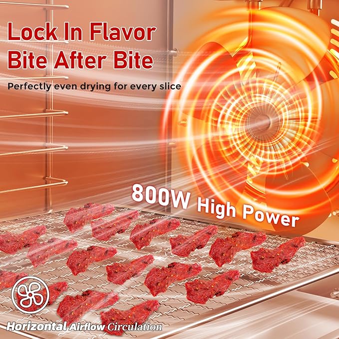 Commercial Food Dehydrator 10 Trays, 9.1ft² Large Capacity Food Dryer Machine for Jerky, 800W Food Dryer with 194°F Temp & 24H Time Control for Herbs, Fruit, Meat, Yogurt