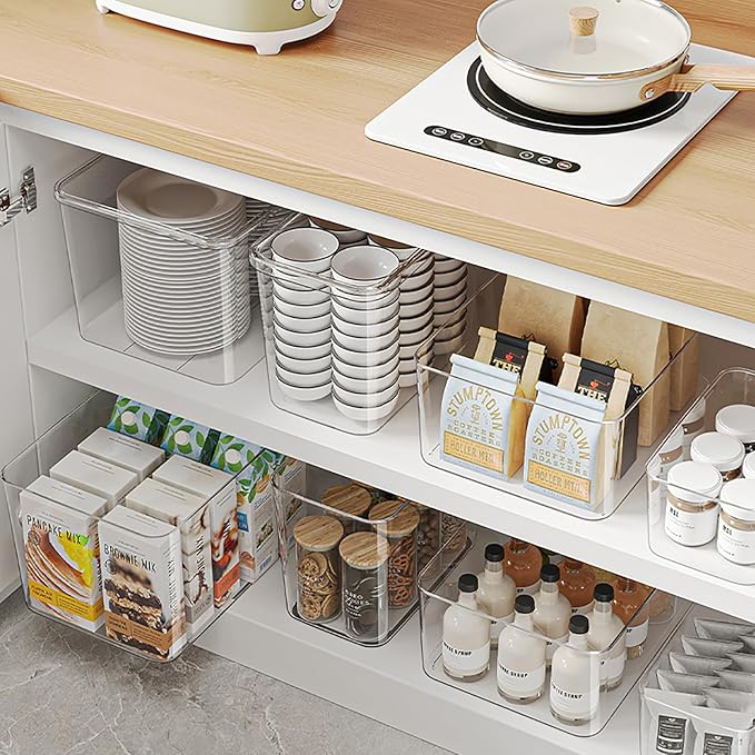 4Extra Large Lidded Plastic container , Clear Stackable Storage Boxes for Cabinets, Organization and Storage for Shelves Office Bathroom (4Extra Large)