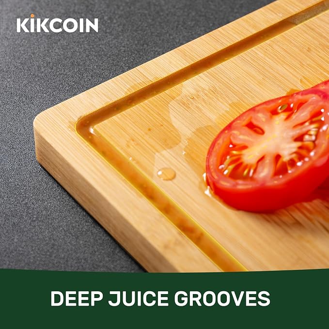 Kikcoin 17”×11” Bamboo Cutting Boards for Kitchen, Healthy Wooden Cutting Boards for Kitchen, Charcuterie, Extra Large Chopping Boards with Deep Juice Groove, Fathers Day Gift for Men, Natural