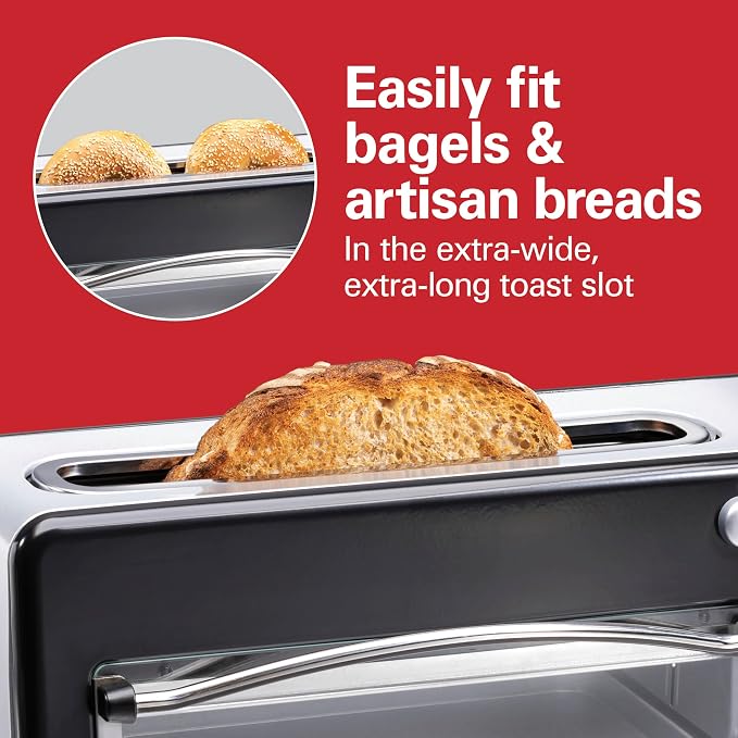Hamilton Beach Versatile 2-in-1 Countertop Toaster Oven & Long Slot 2 Slice Toaster for Toasting & Baking, Automatic Shut Off, Shade Selector, Temperature Control, Compact Retro Design, Black (22725)