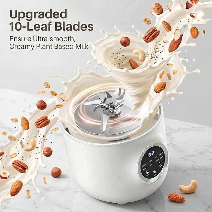 TER 40oz Nut Milk Maker Machine, 10-in-1 Automatic Soy Milk Maker for Almond, Oat & Plant-Based Milk, Self-Cleaning Milk Maker with 12H Delay Start, Keep Warm, Boil Water, Soup & Juice Upgraded