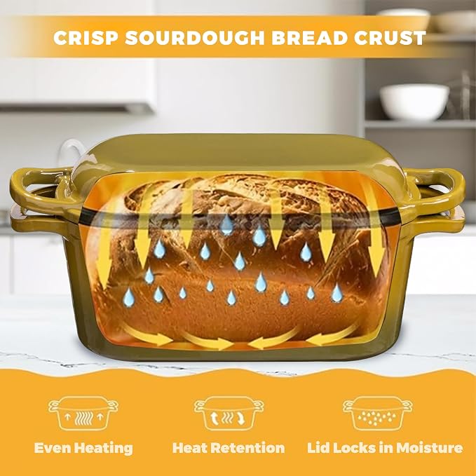 4.6 Quart Dutch Oven for Bread Baking, Combo Oval Enameled Cast Iron Bread Pan with Lid, Sourdough Bread Dutch Oven for a Crispy Crust, Olive
