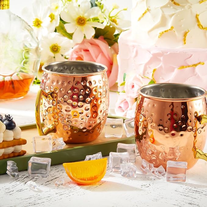 Tessco 12 Pcs Moscow Mule Mugs 16 oz Copper Mugs Kit 304 Hammered Copper Plated Stainless Steel Mule Cups for Cold Drinks Coffee Beer Wine Chilled Drink(Trendy Style,Rose Gold)