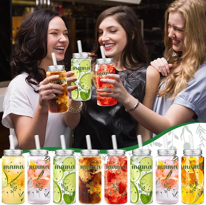 Skylety 24 Pcs Mama Plastic Cups Gifts Bulk Mama Sage Green 14 oz Tumbler with Straw Lid Reusable for Mom Christian Party Favors for Women Teacher Graduation Party