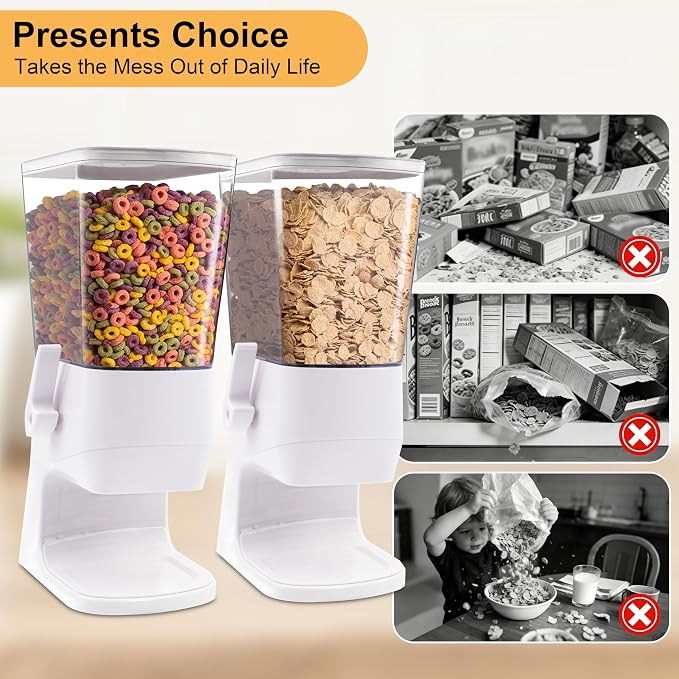 Cereal Dispenser Countertop,Cereal Containers Storage Snack Dispenser for Pantry, 3.2L Dry Food Dispenser for Grains, Nuts, Snack,Oatmeal, Pet food, White, 1Pc
