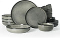 Famiware Milkyway Stoneware Dinnerware Set, 16-Piece, Including Pasta Bowl, Double Reactive Glaze, Plates and Bowls, Service for 4, Microwave and Dishwasher Safe, Scratch-Resistant, Greenish Brown