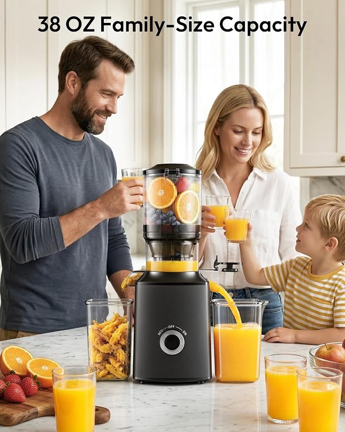 Cold Press Juicer, EUHOMY 5.3" Wide Feed Chute Juice Extractor Machine with 400W, High Juice Yield, Slow Masticating Juicer for Whole Vegetables & Fruits