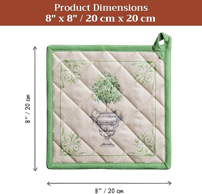 Maison d' Hermine Pot Holders 100% Cotton Heat Resistant Potholders 8" x 8" Hot Pads with Loop BBQ Cooking Baking Gifts for Mothers Day Handling Hot Pans Spring/Summer (Pack of 1, Jardin Du Roy)
