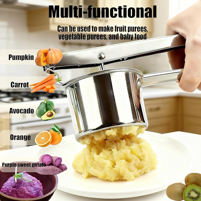 Potato Ricer Masher Stainess Steel: Heavy Duty Ricer for Mashed Potatoes for Home Kitchen - Kitchen Gadgets for Vegetable Garlic Food Press Cup- Housewarming Gift for Women Homeowner