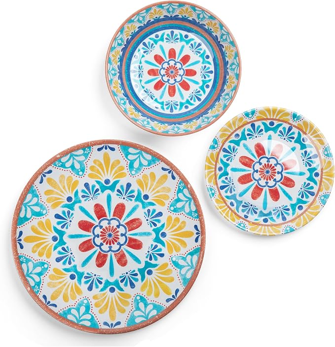 Larder & Vine 12-Piece Melamine Dinnerware Set: Durable, Lightweight, Break-Resistant Plates & Bowls – Stylish, Non-Toxic, Dishwasher Safe – Ideal for Everyday Use, Indoor & Outdoor Dining – Southwest