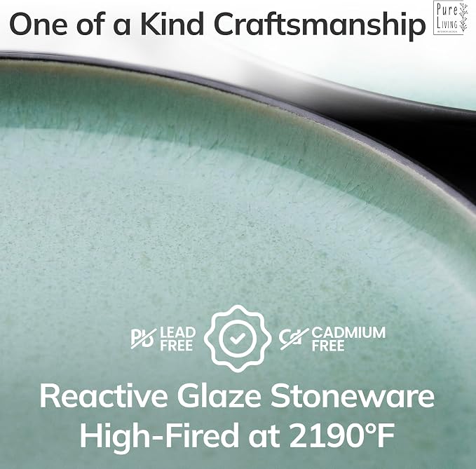 24 Piece Stoneware Dinnerware Set for 6 - Handmade Reactive Glaze Plates and Bowls Set - Chip & Scratch Resistant Dish Set - Dishwasher Microwave Safe - Dark Sage Green