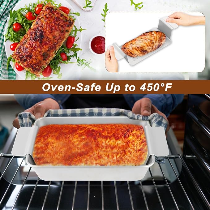 Meatloaf Pan with Drain Tray Set of 2 – Nonstick Loaf Pan with Perforated Insert for Healthier Cooking, Easy-Lift Design, Even Heating, BPA & PFOA Free for Meatloaf, Bread & Casseroles