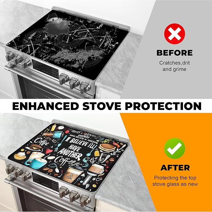 Heat-Resistant Glass Stove Top Cover with Anti-Slip Rubber Coating – 28.5x20.5 Inch Electric Stove Protector, Scratch-Resistant, Expands Counter Space, Stylish Kitchen Decor
