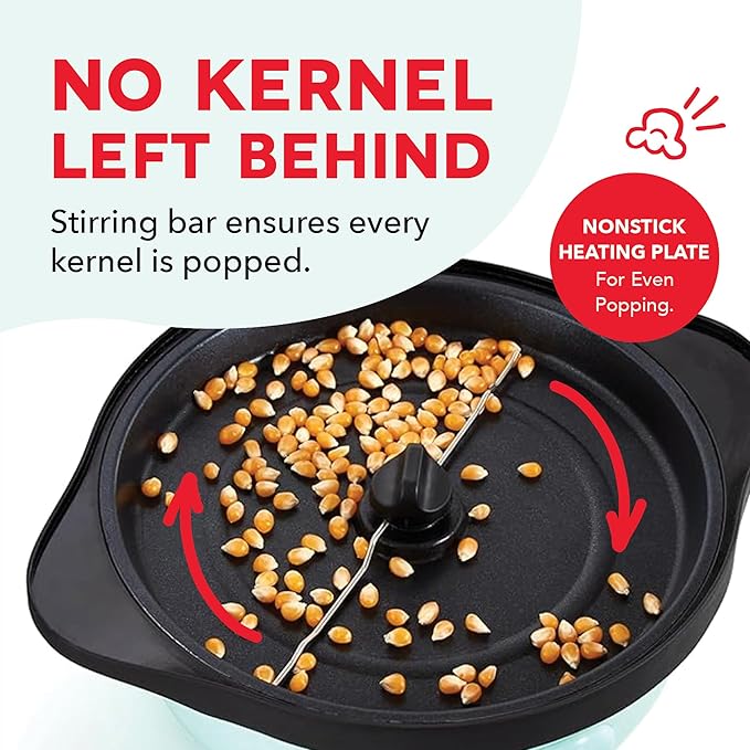 Dash SmartStore Deluxe Stirring Popcorn Maker - Hot Oil Electric Popcorn Popper with Butter-Warming Tray, Clear Serving Bowl, Storage Lid & Measuring Cup - 24 Cups, Aqua