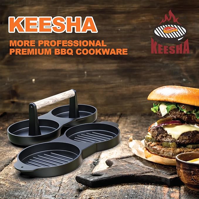 KEESHA Double Burger Press, Cast Iron Hamburger Press Patty Maker, Burger Meat Press for Professional and Home Use, Hamburger Meat Press Tool