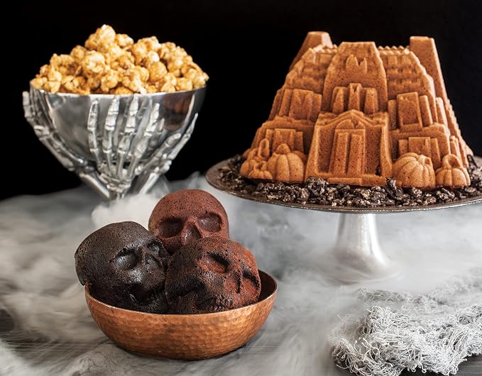 Nordic Ware Halloween Bakeware, Haunted Skull Cakelet Pan, Bronze (Pack of 3)