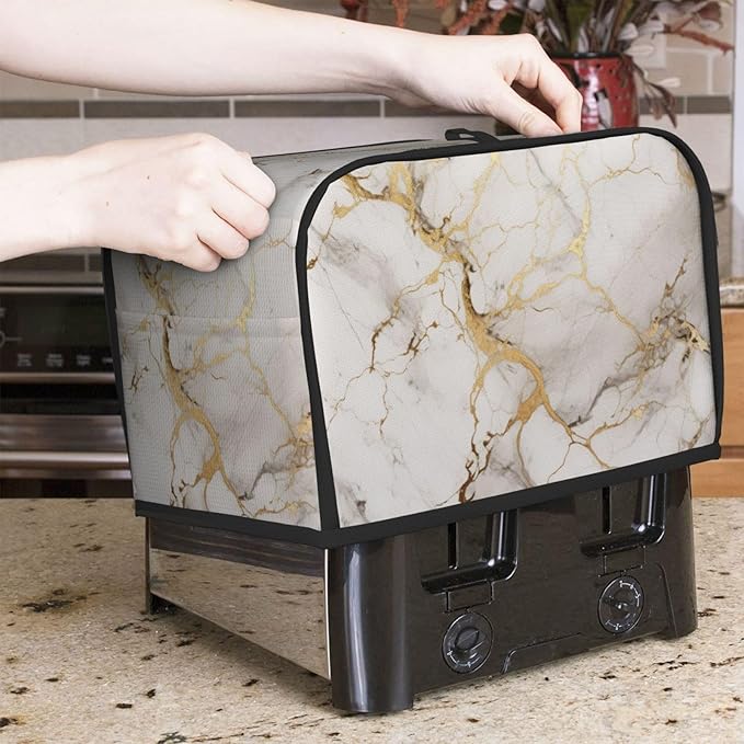 Toaster Cover 2 Slice Marble Gray Gold White Kitchen Small Appliance Covers with Pockets Dust and Fingerprint Protection