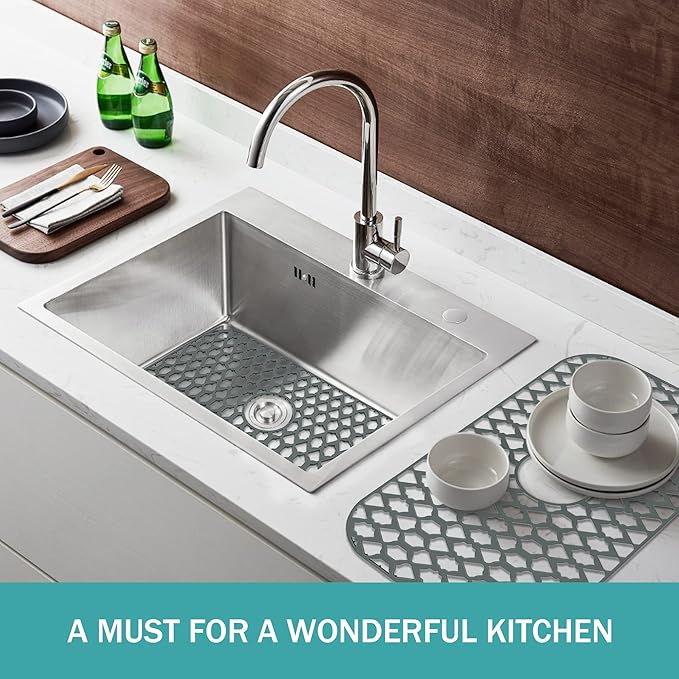 SAMSIER Silicone Sink Protectors Mats (13x11 & 14x12 & 16x12 & 18x16 & 19x14 & 21x16 & 22x13 & 25x16 & 26x14 & 28x14 & 30x16) for Bottom of Kitchen Sink (26”x14”, Center Drain)