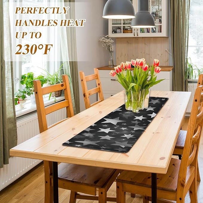 Silver and Gray Stars Trivet Table Runner Heat Resistant 230F for Hot Dishes Pots Plates Kitchen Dining Table Protector Decorative 39.37 X 11.8 Inch