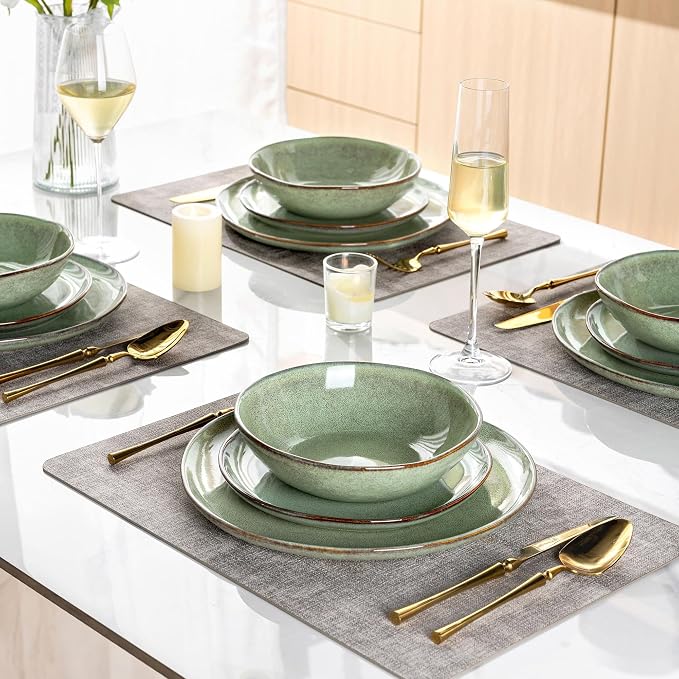 AmorArc Ceramic Dinnerware Sets,Handmade Reactive Glaze Stoneware Plates and Bowls Sets,Highly Scratch Resistant | Dishwasher & Microwave Safe Dishes Set,Service for 4 (12pc)
