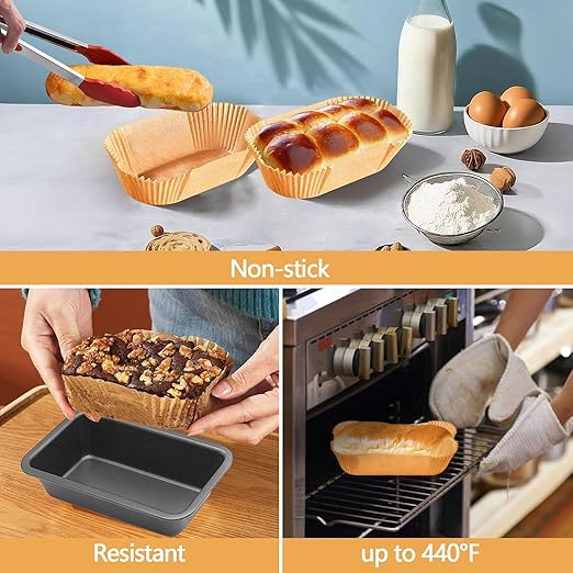 150 Pack 9x5 Inch Loaf Pan Liners, Non-Stick Cake Baking Sheets, Unbleached & Greaseproof Baking Paper for Cookies, Cupcakes, Bread.(Bottom Sizes: 8"× 4")