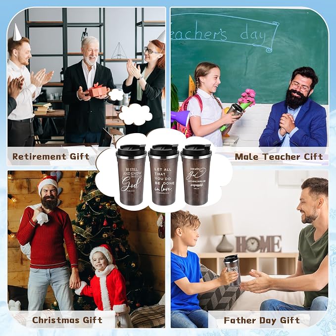 Meanplan 10 Set Christian Fathers Day Church Gifts Bible Verse Tumbler Bulk 17oz Coffee Cup Religious Jesus Tumbler Inspirational Mug for Men Women Teacher (Wood Grain, Bible Theme)