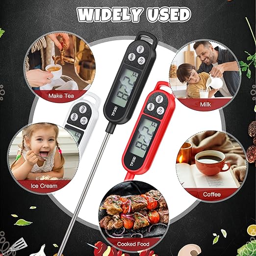 Copkim Waterproof Food Thermometer with Long Probe Digital Meat Thermometer for Water, Liquid, Candle and Cooking Instant Read for Kitchen BBQ Grill Candy(Black,White,Red)