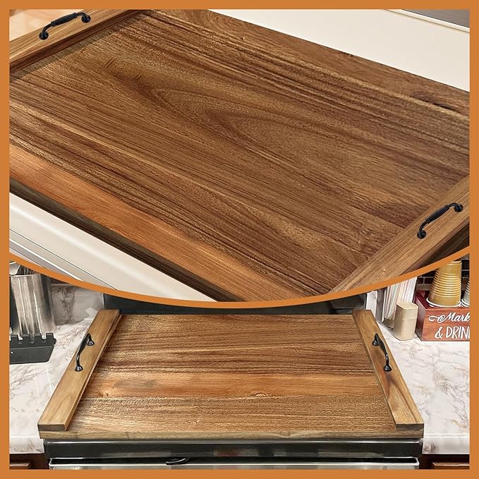 Noodle Board Stove Cover with Handles for Electric, Gas Stove Top (Acacia Wood)